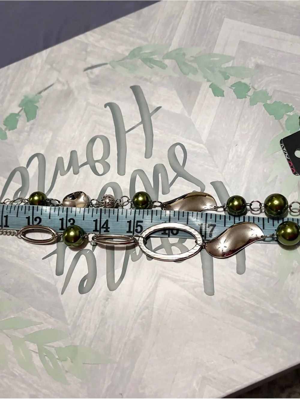 Paparazzi Green Pearl & Silver Link Statement Necklace & Earrings Set